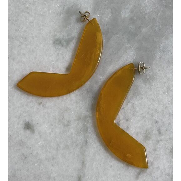 Vintage MCM Chunky Butterscotch Abstract Bakelite Dangle Drop Earrings - Picture 5 of 6